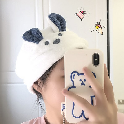 Korėjos moterų sausų plaukų kepuraitė plona vilna Cute Bunny Bear rankšluosčiai, sugeriantys minkšti mieli plaukų rankšluosčiai, šampūnai, dušo kepurė, sausų plaukų rankšluostis