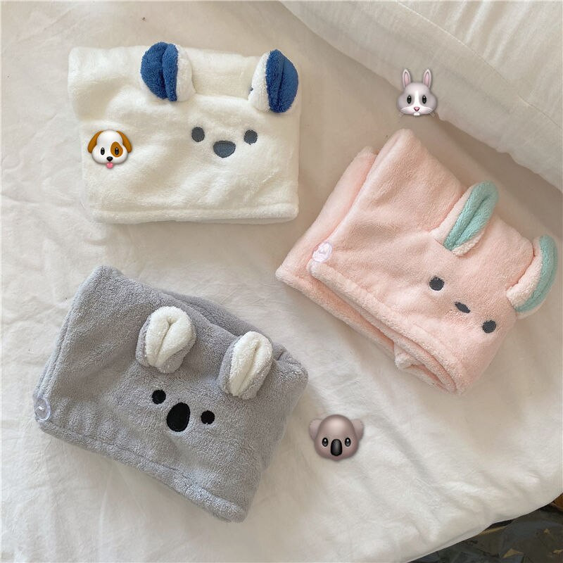 Korėjos moterų sausų plaukų kepuraitė plona vilna Cute Bunny Bear rankšluosčiai, sugeriantys minkšti mieli plaukų rankšluosčiai, šampūnai, dušo kepurė, sausų plaukų rankšluostis