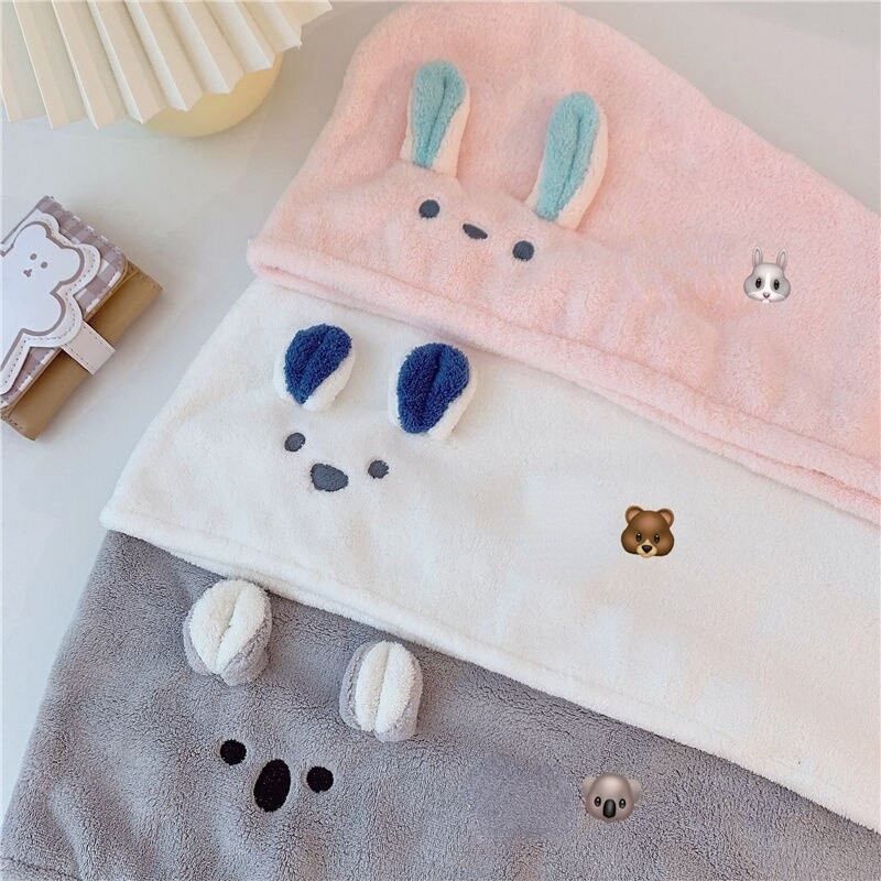Korėjos moterų sausų plaukų kepuraitė plona vilna Cute Bunny Bear rankšluosčiai, sugeriantys minkšti mieli plaukų rankšluosčiai, šampūnai, dušo kepurė, sausų plaukų rankšluostis