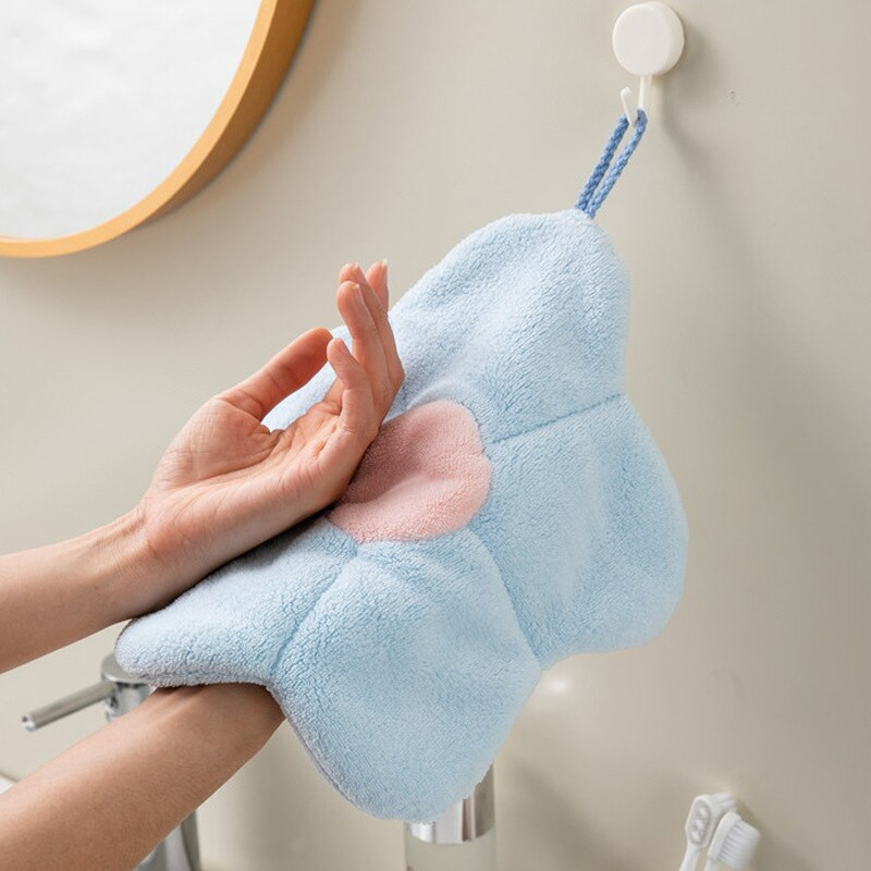 Prosoape de mână în formă de floare Lână de coral îngroșată, ștergetă respirabilă, batistă pentru baie, bucătărie, prosop superabsorbant pentru vase