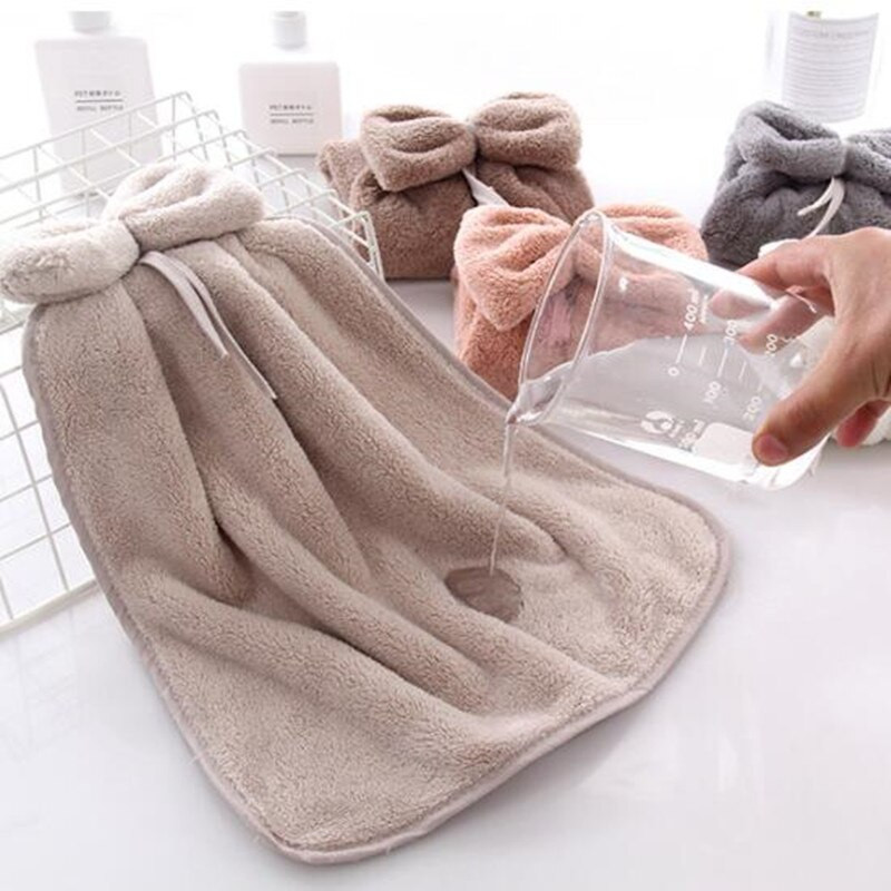 Bowknot Coral catifea Prosop de mână Bucătărie Baie Pânză moale Bucle pentru agățat Prosop absorbant pentru vase cu uscare rapidă Accesorii pentru casă
