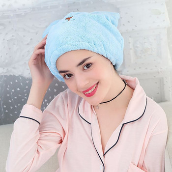 Нова прекрасна котешка шапка за сушене на коса Шапка за душ за жени Баня Спа микрофибърна кърпа Шапка за шапка за баня Аксесоари за баня 27,5*24,5 см