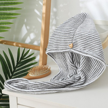 Хавлиена кърпа от бамбукови влакна от микрофибър Бързосъхнеща тюрбанска шапка с копче Абсорбираща шапка за баня против къдрене Консумативи