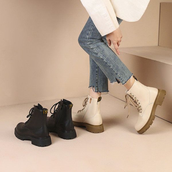 Alkalmi női csizma fűzős - fekete és bézs színű