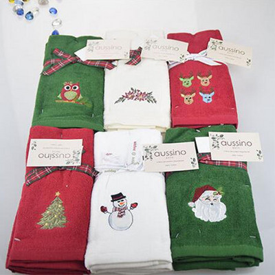 Νέα διακοσμητική πολυτελής πετσέτα χεριών 3τμχ Χριστουγεννιάτικη πετσέτα δώρο Κεντημένη πετσέτα χιονάνθρωπος Άγιος Βασίλης Πετσέτες πιάτων κουζίνας