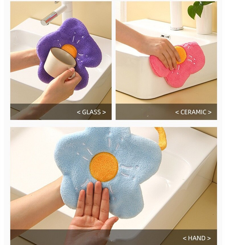 Kéztörlő korall gyapjú kreatív virág alakú kéztörlő otthoni konyhai nedvszívó zsebkendő Gyorsan száradó