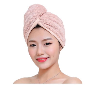 Дамска кърпа за бързо изсушаване на косата Супер абсорбираща тюрбан от коралово кадифе Микрофибърна шапка за баня с дизайн на копчета