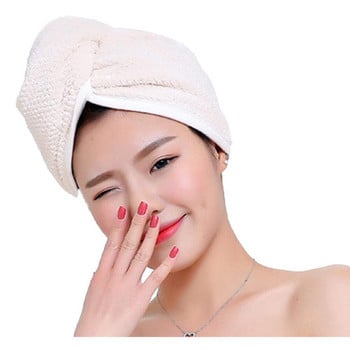 Дамска кърпа за бързо изсушаване на косата Супер абсорбираща тюрбан от коралово кадифе Микрофибърна шапка за баня с дизайн на копчета