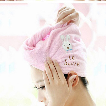 Супер абсорбираща дамска кърпа за сушене на коса Карикатура на заека шапка за сушене на коса кърпа за баня микрофибър кърпа за сушене на коса инструмент за вана душ
