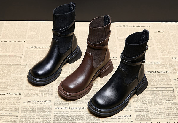 Modern női csizma csatos - fekete és barna színű