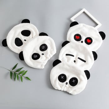 Кръгла суха кърпа за коса Panda Шапка за душ Шапка за суха коса Детска коралова кадифена кърпа Карикатура Прекрасна кърпа Прекрасна суха кърпа за коса