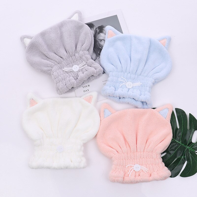 1 buc. Decorație drăguță a urechilor de pisică Prosoape de baie respirabile Accesorii de baie, cu uscare rapidă, capac de păr moale și uscat, lână de corali