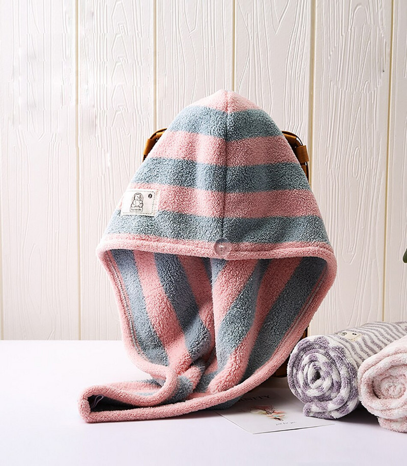 Naujas minkštas mikropluošto plaukų rankšluosčių įvyniojimas moterims Dryžiuoti rankšluosčiai suaugusiems sugeriantis rankšluostis plaukų džiovinimo rankšluostis Ilgas garbanotas sausų plaukų kepuraitė