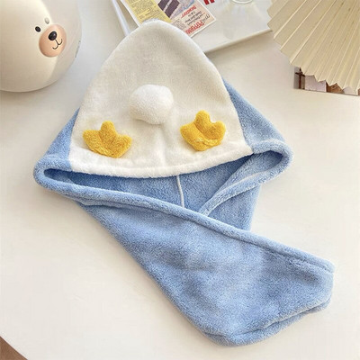 Aranyos kacsa rajzfilm zuhanysapka korall gyapjú haj turbán fürdőszobai sapka Hordozható női száraz mikroszálas gyorsan szárad becsomagolt törölközők