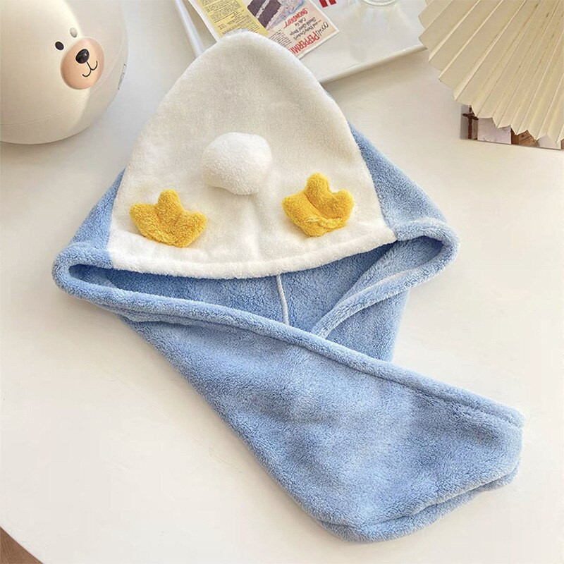 Aranyos kacsa rajzfilm zuhanysapka korall gyapjú haj turbán fürdőszobai sapka Hordozható női száraz mikroszálas gyorsan szárad becsomagolt törölközők