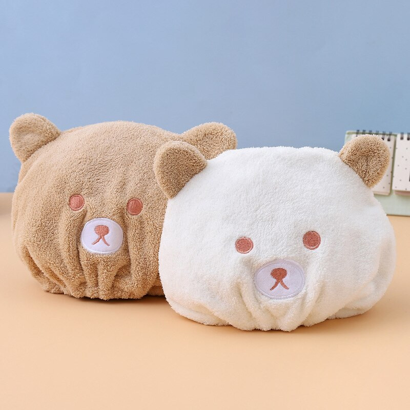 1 buc. Prosoape de baie cu uscare rapidă, drăguț, moale, cu model de urs, articole de baie, poliester/nailon, pentru copii, șapcă de păr uscat