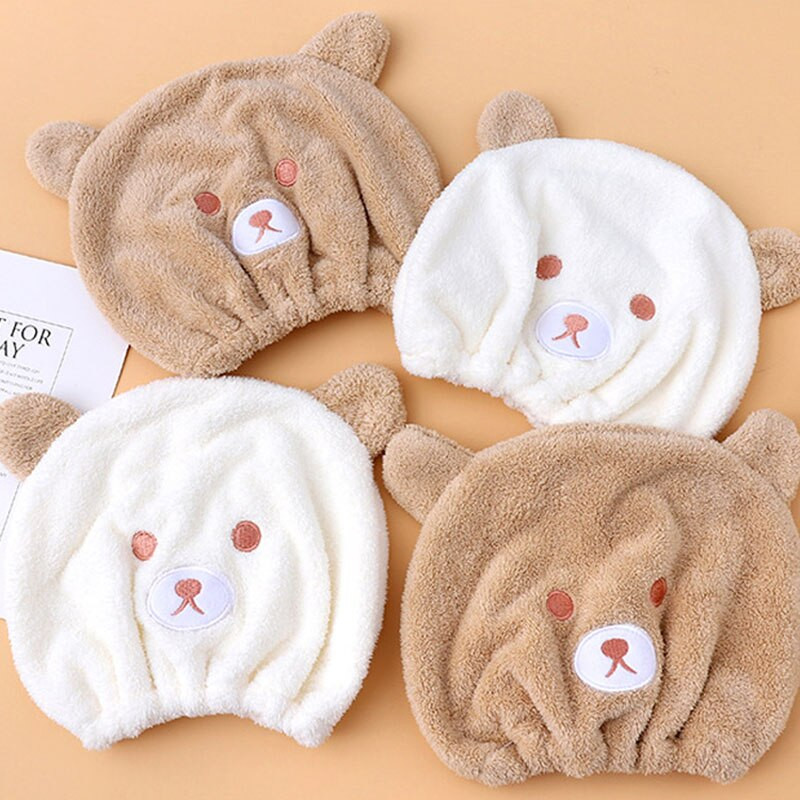 1 buc. Prosoape de baie cu uscare rapidă, drăguț, moale, cu model de urs, articole de baie, poliester/nailon, pentru copii, șapcă de păr uscat