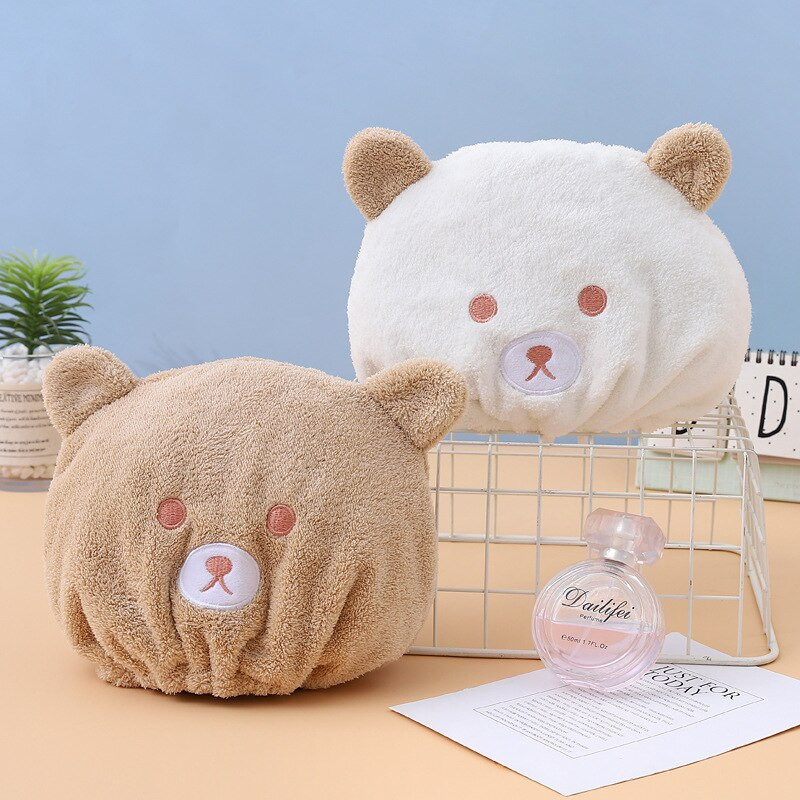 1 buc. Prosoape de baie cu uscare rapidă, drăguț, moale, cu model de urs, articole de baie, poliester/nailon, pentru copii, șapcă de păr uscat