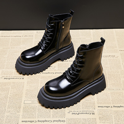 Moteriški dirbtinės odos batai su raišteliais ir užtrauktuku