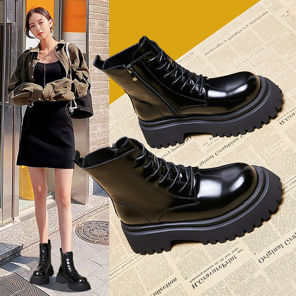 Moteriški dirbtinės odos batai su raišteliais ir užtrauktuku