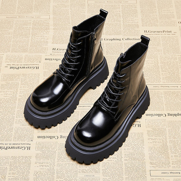 Moteriški dirbtinės odos batai su raišteliais ir užtrauktuku