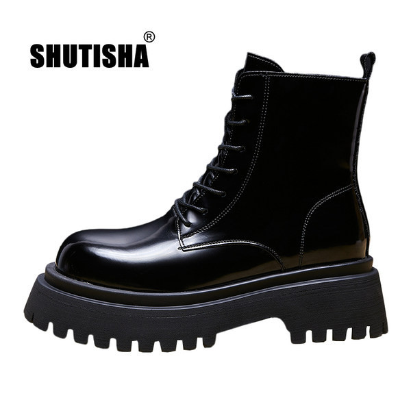 Moteriški dirbtinės odos batai su raišteliais ir užtrauktuku