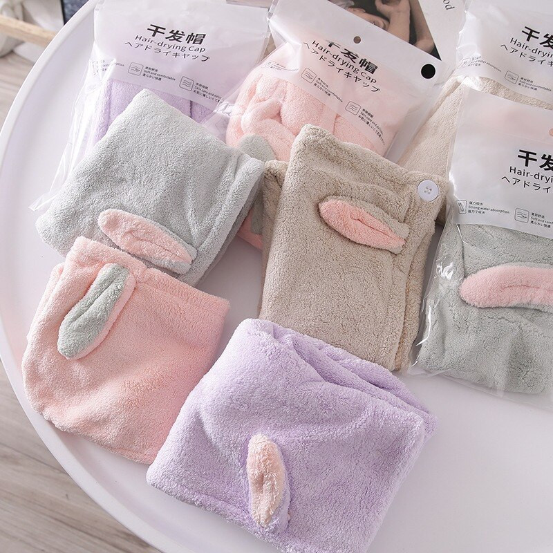 Sugeriantis storinantis koralinis vilnas sausų plaukų rankšluostis Minkštas mikropluošto dušo kepuraitė triušio ausis greitai džiūstantis maišelis galvos šalikas, sausų plaukų kepurė