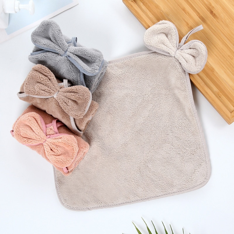 30*30cm prosop de mână cu bowknot moale coral catifea cârpă absorbantă pentru curățare baie bucătărie agățată spălat lavețe accesorii