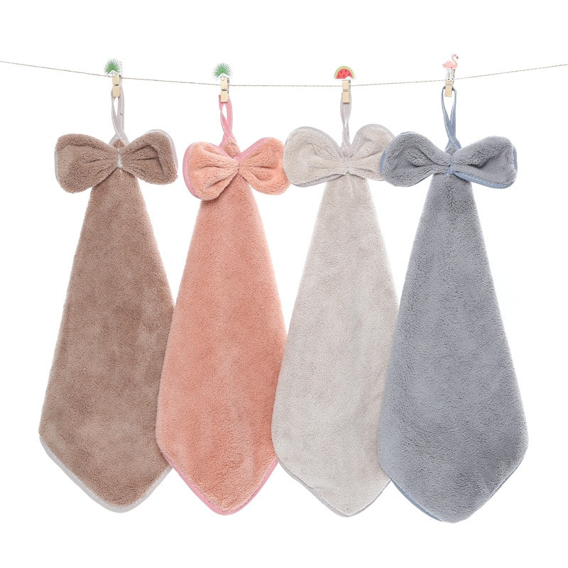 30*30cm prosop de mână cu bowknot moale coral catifea cârpă absorbantă pentru curățare baie bucătărie agățată spălat lavețe accesorii
