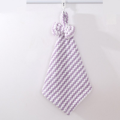 Dryžuotas Bowknot Coral Velvet Rankšluostis Super Minkštas Sugeriantis Kabantis Vonios Rankšluostė Valymo Šluostė Indų šluostė 30x30cm 1vnt.
