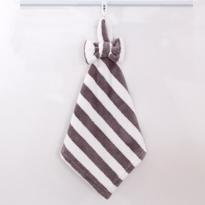 Dryžuotas Bowknot Coral Velvet Rankšluostis Super Minkštas Sugeriantis Kabantis Vonios Rankšluostė Valymo Šluostė Indų šluostė 30x30cm 1vnt.