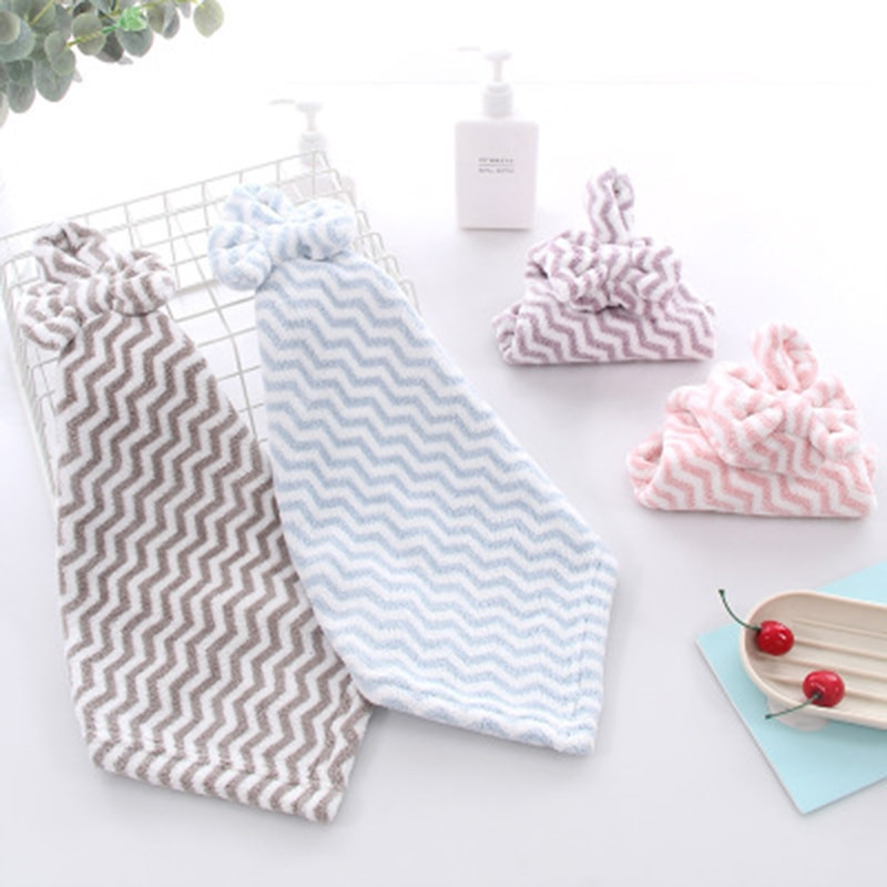 Dryžuotas Bowknot Coral Velvet Rankšluostis Super Minkštas Sugeriantis Kabantis Vonios Rankšluostė Valymo Šluostė Indų šluostė 30x30cm 1vnt.