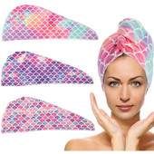 Mikropluošto plaukų džiovinimo rankšluostis, puikiai sugeriantis plaukų džiovinimo įvynioklis su mygtukais, apsaugantis nuo garbanos spalvingos žuvies svarstyklės vonios dušo kepuraitė moterims