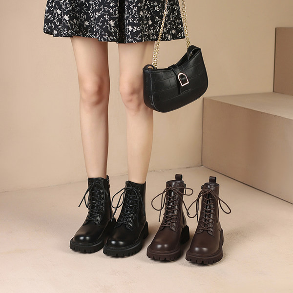 Cizme casual dama rotunde din piele ecologica - culoare neagra si maro