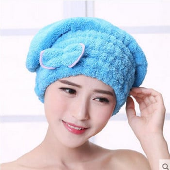 Нова шапка за душ за жени Шапка за коса Микрофибър Бързо изсушаване на косата Баня Spa Bowknot Wrap Хавлиена шапка Шапка за баня Аксесоари за баня