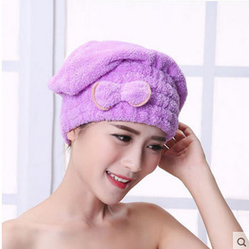 Нова шапка за душ за жени Шапка за коса Микрофибър Бързо изсушаване на косата Баня Spa Bowknot Wrap Хавлиена шапка Шапка за баня Аксесоари за баня