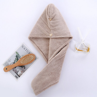 Korall bársony száraz hajtörlő női sima színű, gyorsan száradó vízelnyelő száraz haj zuhanysapka