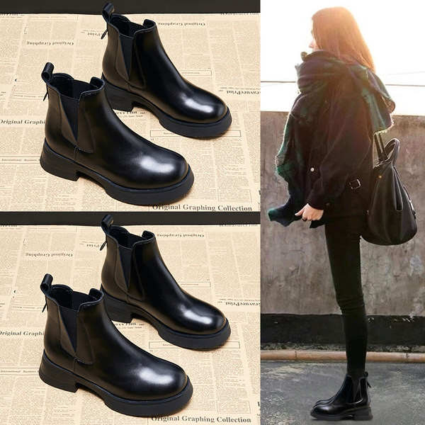 Cizme din piele model rotund pentru femei