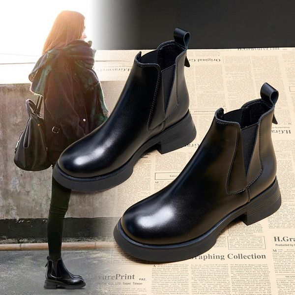 Cizme din piele model rotund pentru femei