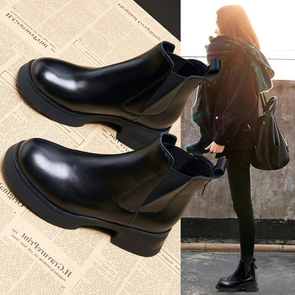 Cizme din piele model rotund pentru femei