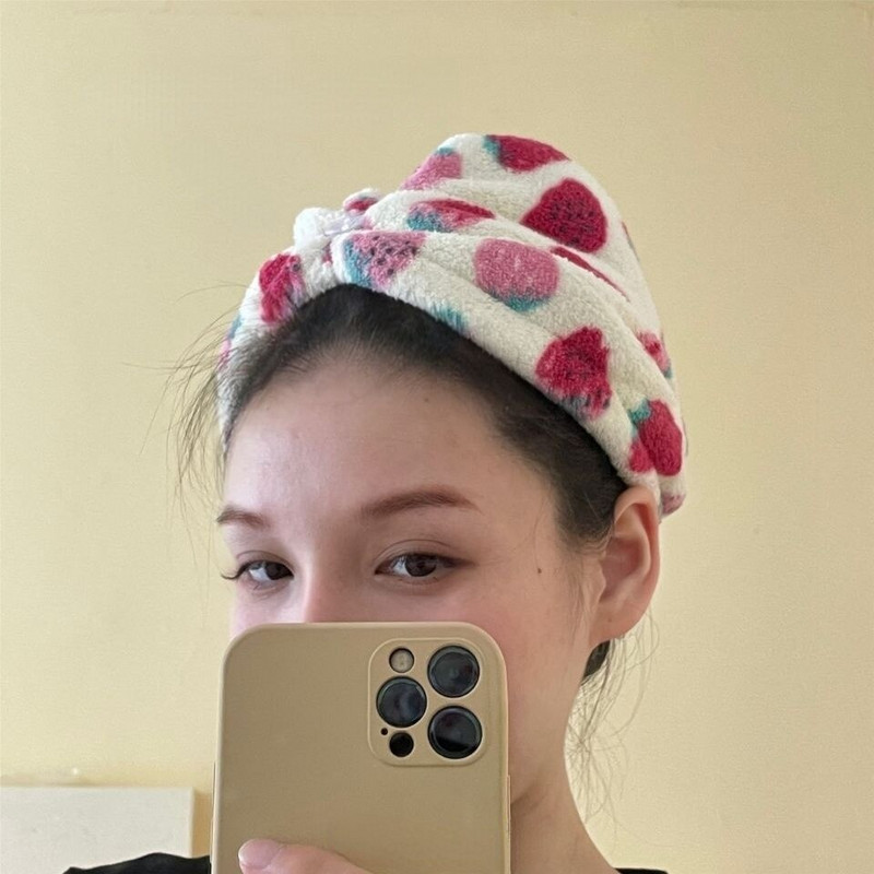 Pălărie pentru uscare prosop de păr femei căpșuni fructe imprimate șepci de duș cu uscare rapidă microfibră moale prosoape de păr cu două straturi Sweet New