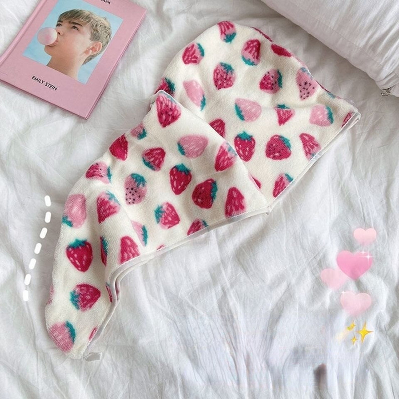 Pălărie pentru uscare prosop de păr femei căpșuni fructe imprimate șepci de duș cu uscare rapidă microfibră moale prosoape de păr cu două straturi Sweet New