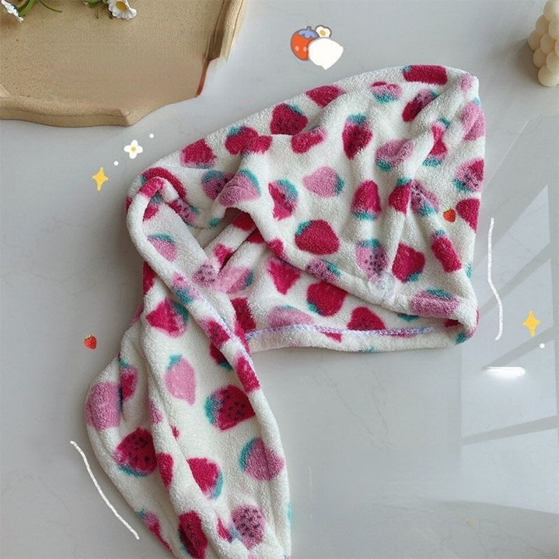 Pălărie pentru uscare prosop de păr femei căpșuni fructe imprimate șepci de duș cu uscare rapidă microfibră moale prosoape de păr cu două straturi Sweet New