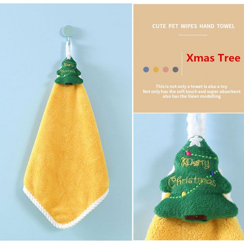 Kalėdų raštas Minkštas koralinis aksominis rankšluostis virtuvės vonios kambarys pakabinamas rankšluostis vaikams mielas animacinis sugeriantis audinys