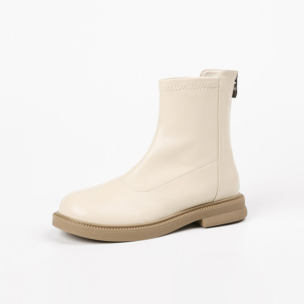 Eko bőrből készült női téli csizma lapos talppal, cipzárral