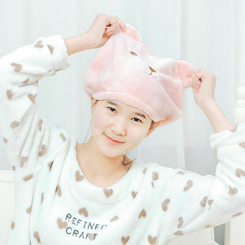 FORRÓ mikroszálas szilárd gyorsan száradó haj sapka haj turbán női lány női sapka fürdő szárító törölköző fej pakolás sapka macska füle minta
