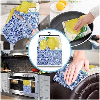 Синя и бяла порцеланова текстура Лимон Микрофибърна кухненска кърпа за съдове Съдове за домакински почистващи абсорбиращи кърпи Кухненски инструменти