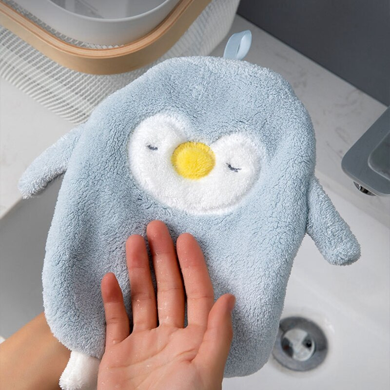 Rajzfilm pingvin mikroszálas törölköző szuper nedvszívó kéztörlő puha korall konyhai tisztítókendő akasztós típusú gyerekeknek fürdőlepedők