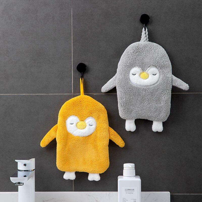 Rajzfilm pingvin mikroszálas törölköző szuper nedvszívó kéztörlő puha korall konyhai tisztítókendő akasztós típusú gyerekeknek fürdőlepedők