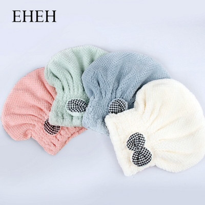 EHEH Lady Hair Drying Cap bownot Μαλακό ύφασμα Super Water Απορροφητικό ελαστικό Περιτύλιγμα Turban γρήγορο στέγνωμα Πετσέτα μπάνιου Κομψό